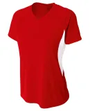 NW3223 A4 Women's Color Blocked Performance V-Neck SCARLET/ WHITE