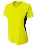 NW3223 A4 Women's Color Blocked Performance V-Neck SFTY YELLOW/ BLK