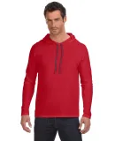 987 Anvil Ringspun Long-Sleeve Hooded T-Shirt in Tr red/ dark gry