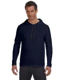 987 Anvil Ringspun Long-Sleeve Hooded T-Shirt in Navy/ dark grey