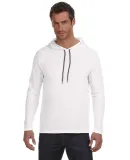 987 Anvil Ringspun Long-Sleeve Hooded T-Shirt in White/ dark grey