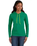 887L Anvil Ladies' Ringspun Long-Sleeve Hooded T-S in Hth grn/ neo yel