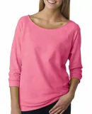 Next Level 6951 Terry Raw-Edge 3/4-Sleeve Raglan in Neon hthr pink