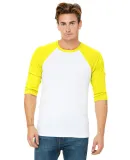 BELLA+CANVAS 3200 Unisex Baseball Tee in Wht/ neon yellow