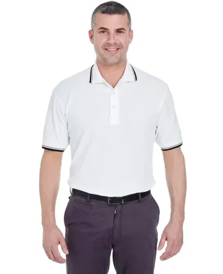 8545 UltraClub® Men's Short-Sleeve Whisper Pique Blend Polo with Rib Collar and Cuff Tipping   WHITE/ BLACK