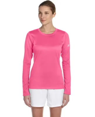 N9119L New Balance Ladies' Tempo Long-Sleeve Performance T-Shirt SAFETY PINK