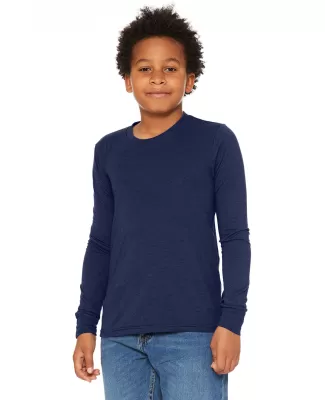 BELLA+CANVAS 3501Y Youth Long-Sleeve T-Shirt in Navy triblend