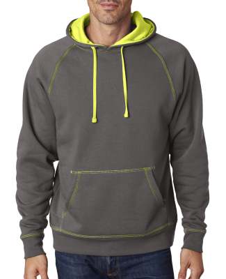 8883 J. America - Shadow Fleece Hooded Pullover Sw in Dk grey/ neon yl