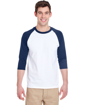 5700 Gildan Heavy Cotton Three-Quarter Raglan T-Sh in White/ navy