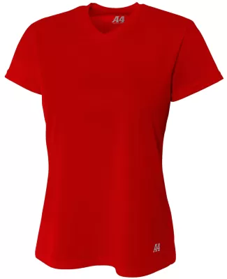 NW3254 A4 Drop Ship Ladies' Shorts Sleeve V-Neck B in Scarlet