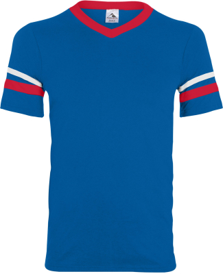 Augusta Sportswear 361 Youth V-Neck Football Tee in Royal/ red/ wht