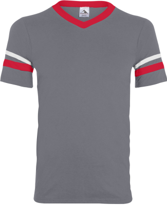 Augusta Sportswear 361 Youth V-Neck Football Tee in Grphite/ red/ wh