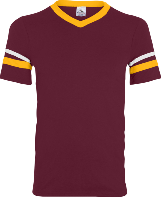 Augusta Sportswear 361 Youth V-Neck Football Tee in Maroon/ gold/ wh