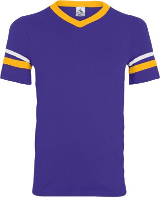 Augusta Sportswear 361 Youth V-Neck Football Tee in Purple/ gold/ wh