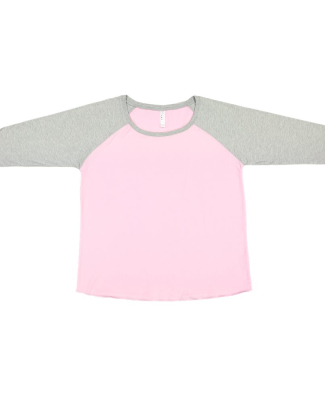 LAT 3830 Curvy Collection Women's Baseball Tee PINK/ VIN HTHR