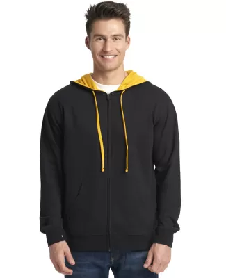 9601 Next Level French Terry Zip Up Hoodie in Black/ gold