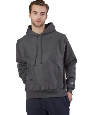 S1051 Champion Logo Reverse Weave Hoodie in Charcoal heather