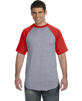 423 Augusta Sportswear Adult Short-Sleeve Baseball in Ath hthr/ red