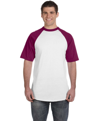 423 Augusta Sportswear Adult Short-Sleeve Baseball in White/ maroon