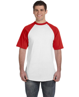 423 Augusta Sportswear Adult Short-Sleeve Baseball in White/ red