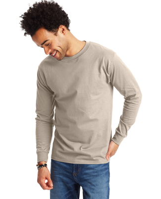 5186 Hanes 6.1 oz. Ringspun Cotton Long-Sleeve Bee in Sand