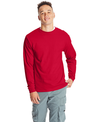 5186 Hanes 6.1 oz. Ringspun Cotton Long-Sleeve Bee in Deep red