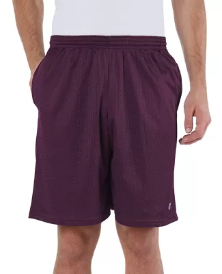 S162 Champion Logo Long Mesh Shorts with Pockets in Maroon