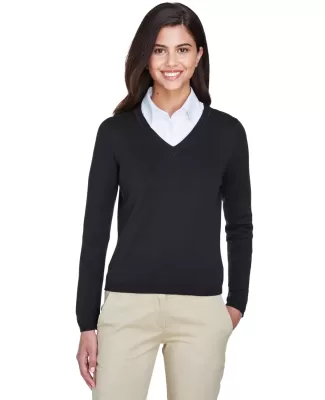 D475W Devon & Jones Ladies' V-Neck Sweater BLACK
