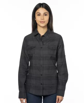 Burnside 5222 Women's Long Sleeve Plaid Shirt in Black/ grey