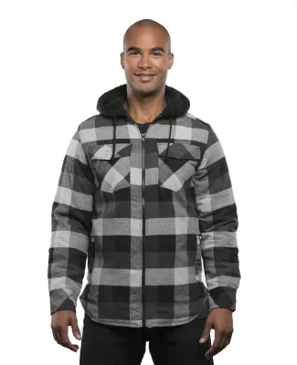 Burnside 8620 Quilted Flannel Full-Zip Hooded Jack in Black/ grey