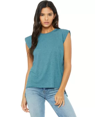 8804 Women's Flowy Muscle Tank with Rolled Cuffs in Hthr deep teal