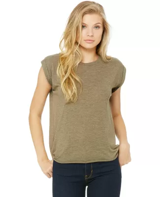 8804 Women's Flowy Muscle Tank with Rolled Cuffs in Heather olive