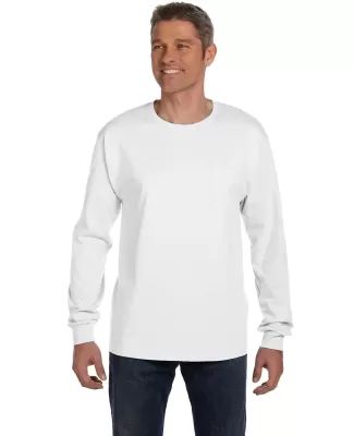 52 5596 Tagless Long Sleeve T-Shirt with a Pocket in White