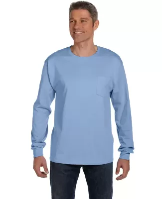 52 5596 Tagless Long Sleeve T-Shirt with a Pocket in Light blue