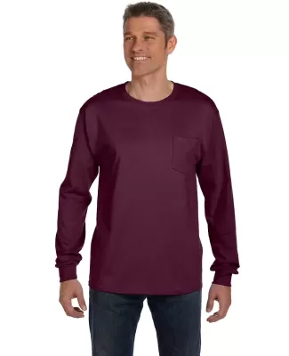 52 5596 Tagless Long Sleeve T-Shirt with a Pocket in Maroon
