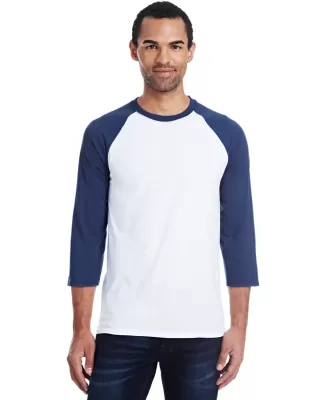 42BA X-Temp Three-Quarter Sleeve Baseball T-Shirt in White/ navy