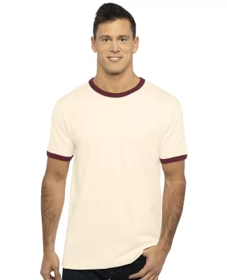 Next Level 3604 Unisex Fine Jersey Ringer Tee in Natural/ maroon
