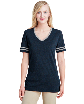 Jerzees 602WVR Triblend Women's V-Neck Varsity T-S in Indigo hth/ oxfr