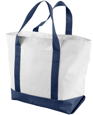 Liberty Bags 7006 Bay View Zipper Tote in White/ navy