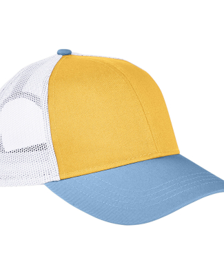 Authentic Pigment AP1919 Tri-Color Trucker Cap in Mustard/ bay/ wh