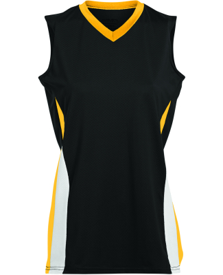 Augusta Sportswear 1355 Women's Tornado Jersey in Black/ gold/ wht