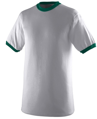 Augusta Sportswear 711 Youth Ringer T-Shirt in Ath hthr/ dk grn