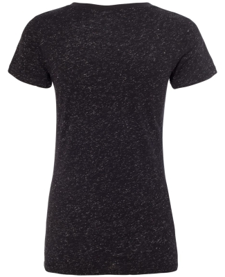 J America 8136 Women's Glitter V-Neck T-Shirt BLACK