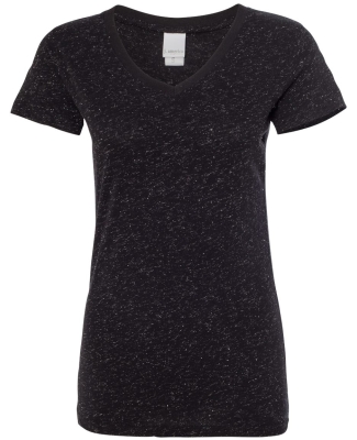 J America 8136 Women's Glitter V-Neck T-Shirt BLACK