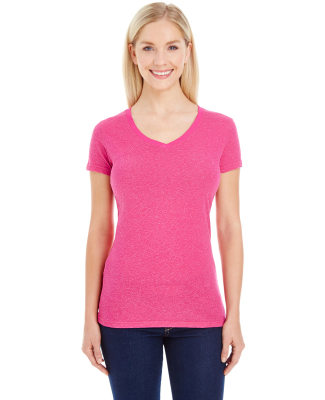 J America 8136 Women's Glitter V-Neck T-Shirt in Wildberry