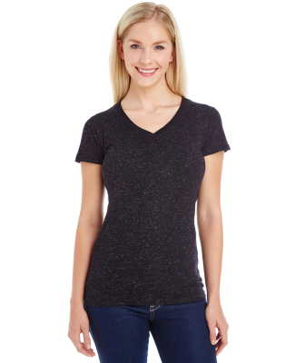 J America 8136 Women's Glitter V-Neck T-Shirt in Black