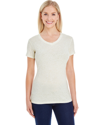 J America 8136 Women's Glitter V-Neck T-Shirt in Pearl/ gld glter