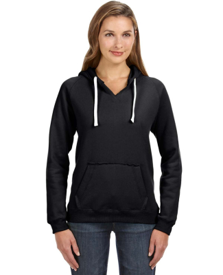 J America 8836 Women's Sueded V-Neck Hooded Sweats in Black