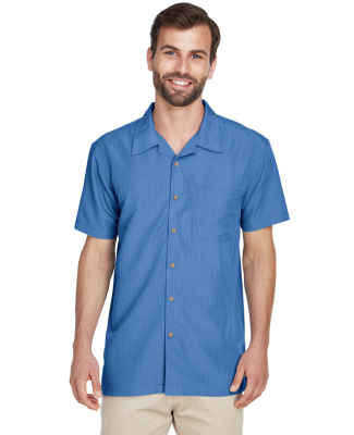 Harriton M560 Men's Barbados Textured Camp Shirt in Pool blue