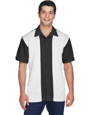 Harriton M575 Men's Two-Tone Bahama Cord Camp Shir in Black/ creme